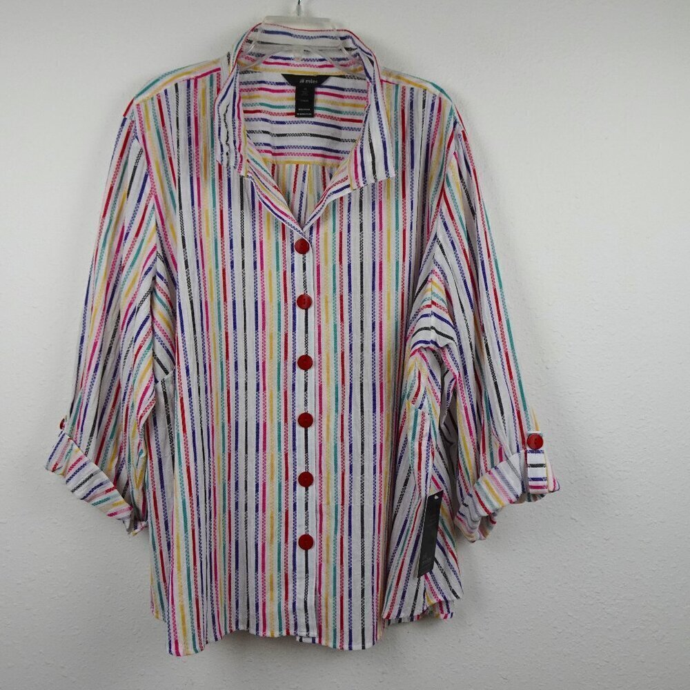 Ali Miles Tunic Top Women's Plus Size 3X White with Multicolor Stripe